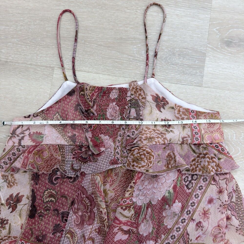 Patchwork Floral Ruffle Tiered Cami Top S MNG Mango Boho Smocked Peplum Summer - Picture 6 of 16